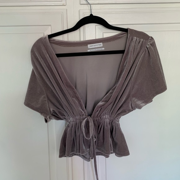 Urban Outfitters Tops - Urban outfitters velvet cropped wraparound blouse gray